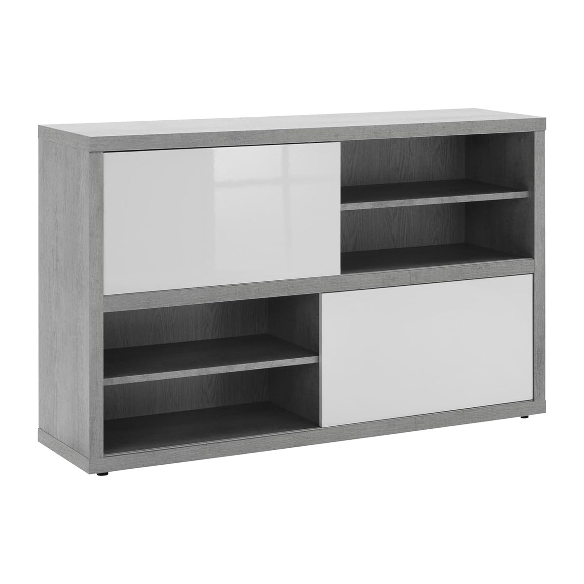 Mobile multiuso 140x87h cm bianco e cemento con 2 ante e 2 vani