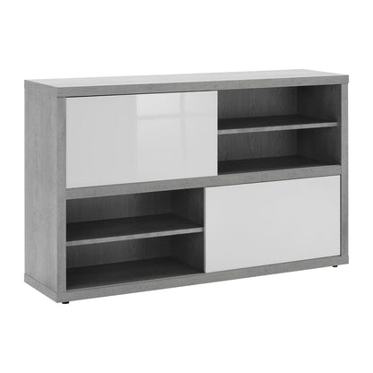 Mobile multiuso 140x87h cm bianco e cemento con 2 ante e 2 vani