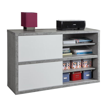 Mobile multiuso 140x87h cm bianco e cemento con 2 ante e 2 vani