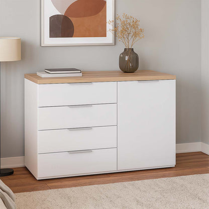 Mobile salvaspazio con 4 cassetti e 1 anta bianco e rovere 120x82x44cm