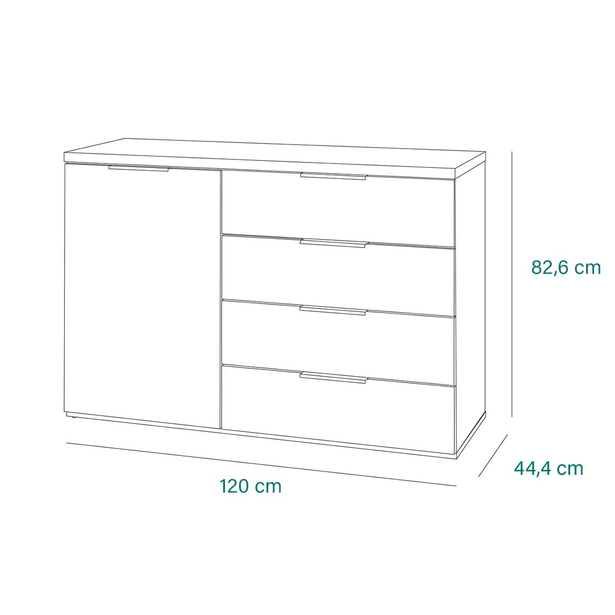 Mobile salvaspazio con 4 cassetti e 1 anta bianco e rovere 120x82x44cm