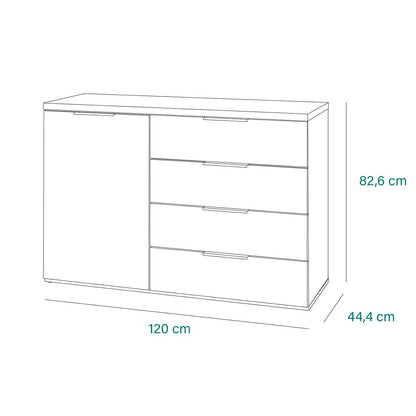Mobile salvaspazio con 4 cassetti e 1 anta bianco e rovere 120x82x44cm