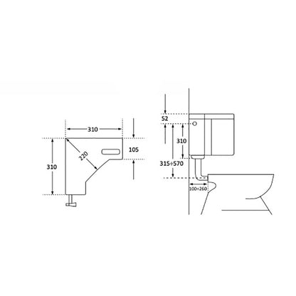 Cassetta per WC angolare in ABS 315x315x355 mm 9 litri con rubinetto