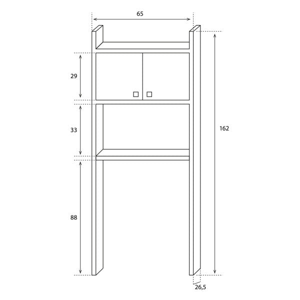 Mobile sopra lavatrice in PVC con scaffale bianco 162x65x26,5 cm