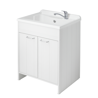 Mobile lavatoio con 2 ante 60x50 cm bianco in resina bianco con vasca