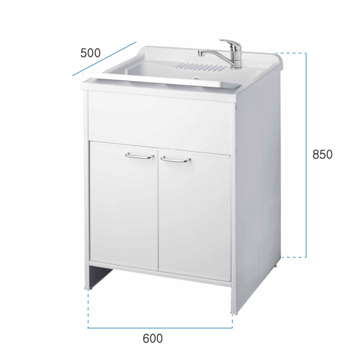 Mobile lavatoio con 2 ante 60x50 cm bianco in resina bianco con vasca