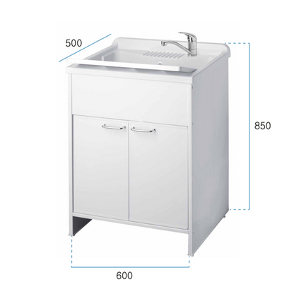 Mobile lavatoio con 2 ante 60x50 cm bianco in resina bianco con vasca