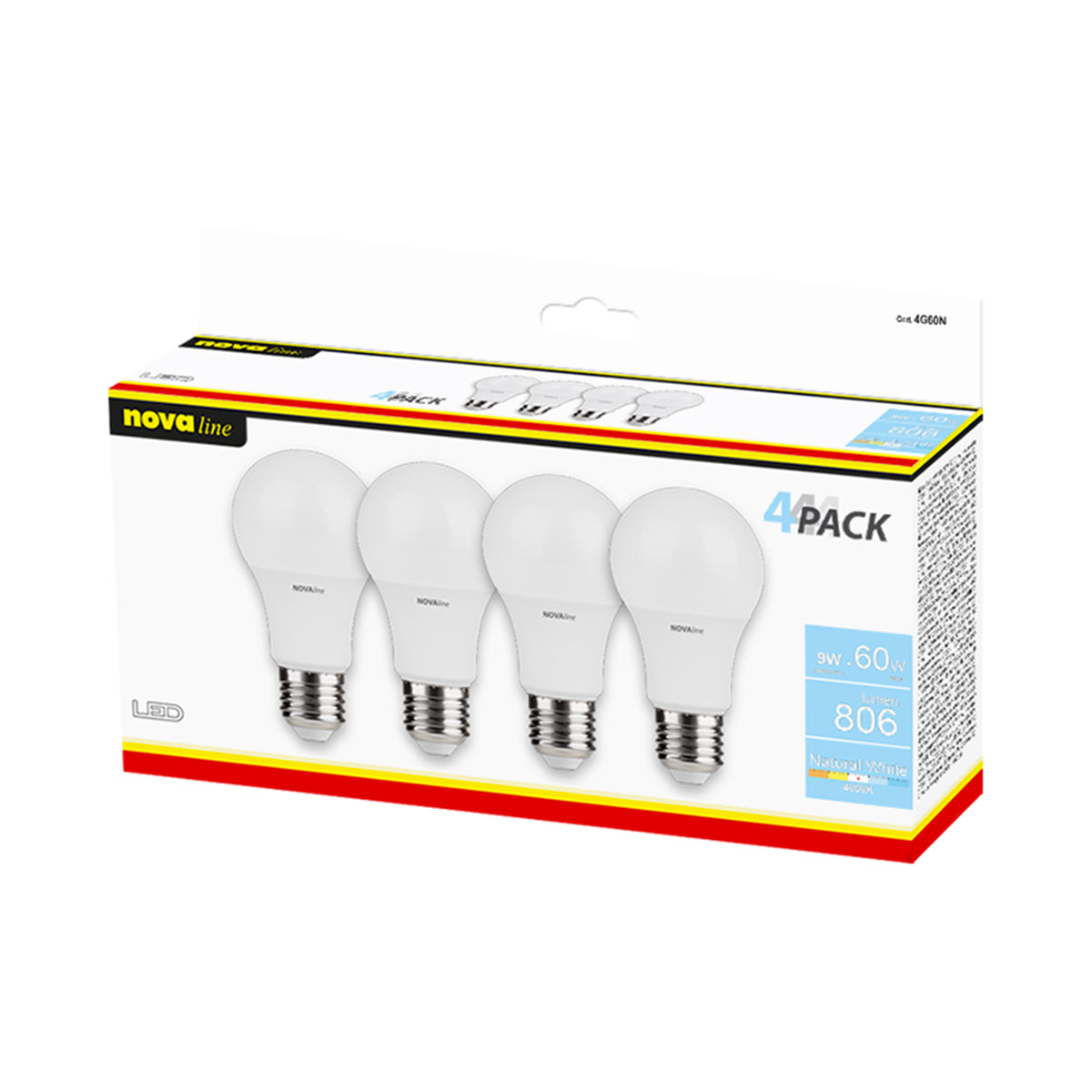 Lampadine LED 9W E27 Goccia luce naturale 4000K 4 pezzi