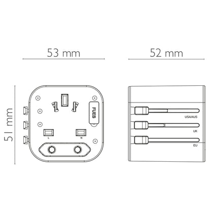 Adattatore da viaggio universale nero 100-240V EU/UK/USA/AUS