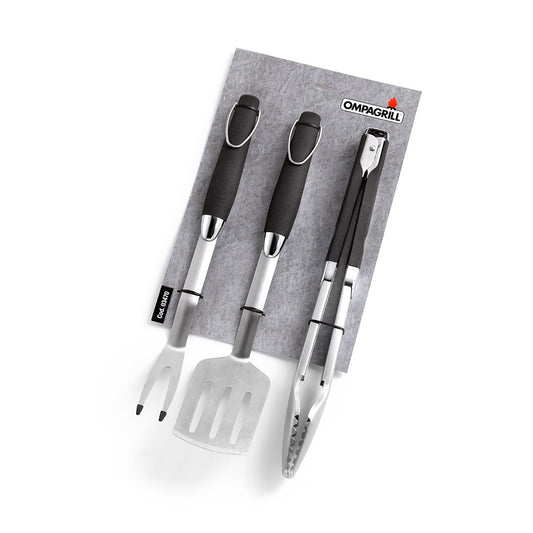 Set 3 pezzi Expert pinza, paletta e forchettone in acciaio Ompagrill