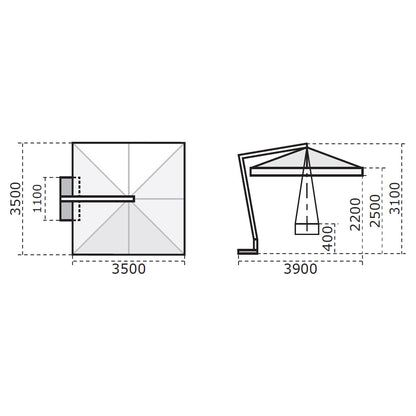 Ombrellone a braccio Palladio 3x3 mt ecrù