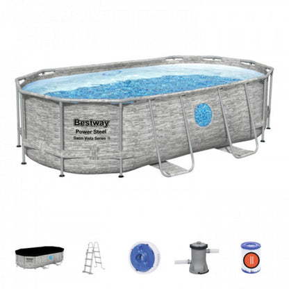 Piscina Swim Vista II ovale con oblò Bestway 56714 con accessori 427x250x100 cm