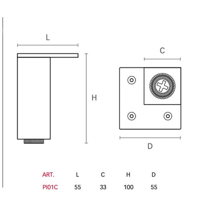 Piedino quadro regolabile in ABS nero opaco PI01B