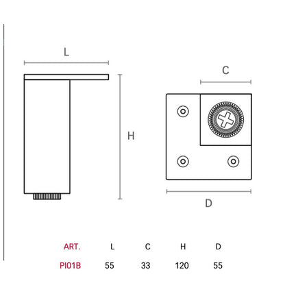 Piedino quadro regolabile in ABS nero opaco PI01B