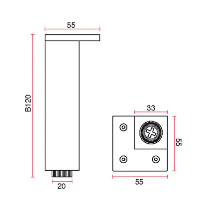 Piedino quadro regolabile in ABS nero opaco PI01B