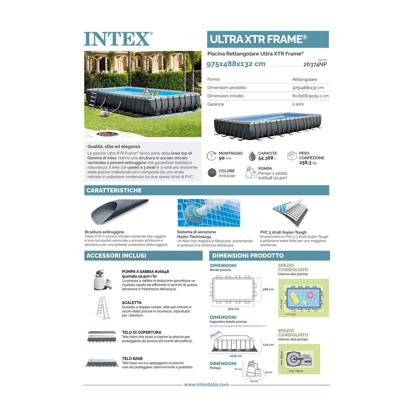 Piscina fuori terra ultra frame XTR Intex 26374 con accessori 975x488x132 cm modello 2025
