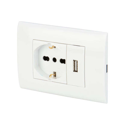 Placca Elettrica con Presa 10/16A e Porta USB 2.1A 5V