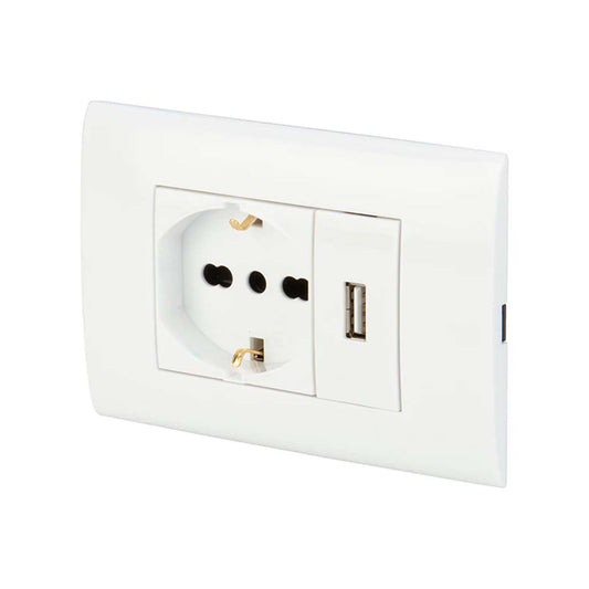 Placca Elettrica con Presa 10/16A e Porta USB 2.1A 5V