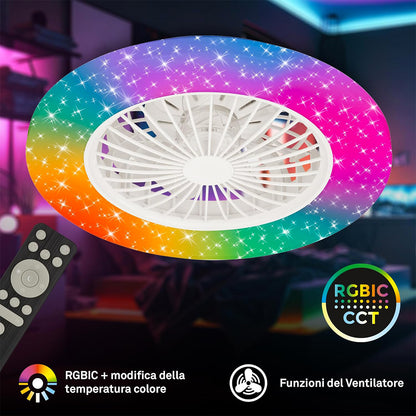 Plafoniera ventilatore bianco Ø 48,5cm 48W 5300lm CCT e colori RGBIC con telecomando