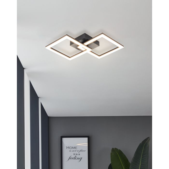 Plafoniera Led 20 W 2600 lm bianco freddo 52,5x31x7 cm nera