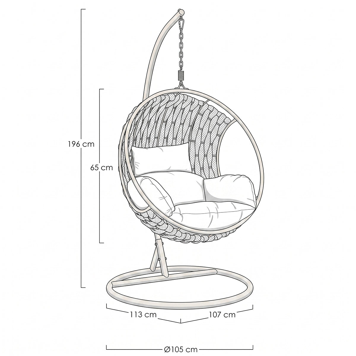 Poltrona sospesa da esterno con cuscini portata 130Kg Bizzotto Galapagos Light
