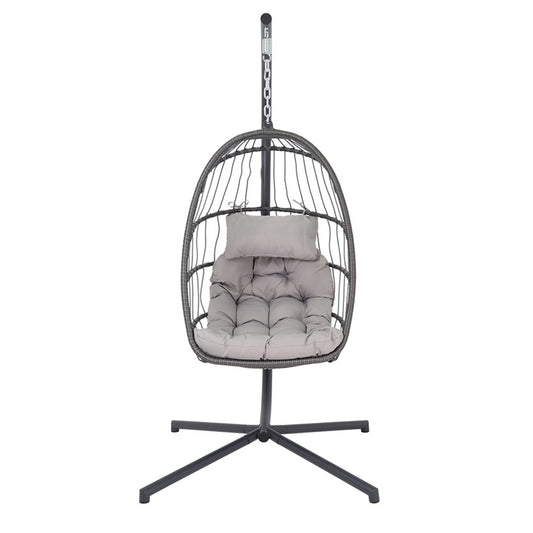 Poltrona uovo sospesa da giardino in metallo e corda colore grigio con cuscino