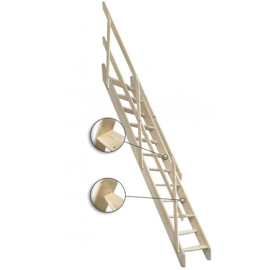 Scala interna in abete grezzo 67x299 cm con 12 gradini e corrimano