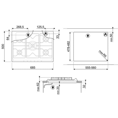 Piano cottura a gas 5 fuochi 70 cm Smeg SRV575GH5