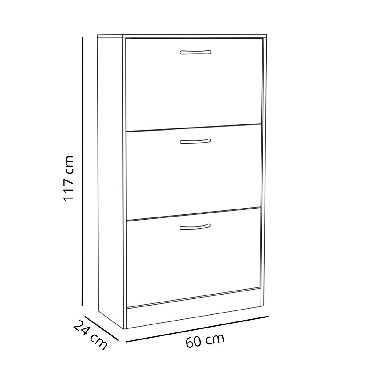 Scarpiera con 3 ante a ribalta 60x24x117 cm
