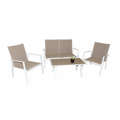 Ser da giardino con sedie divano e tavolo basso bianco tortora Almissa