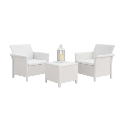 Salotto da giardino in resina effetto rattan 2 posti con tavolino ‘Dolcefarniente’ set 3 pz