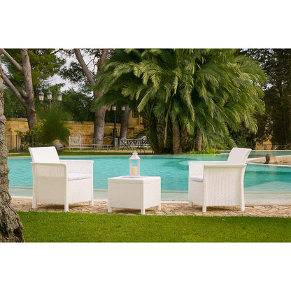 Salotto da giardino in resina effetto rattan 2 posti con tavolino ‘Dolcefarniente’ set 3 pz