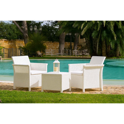 Salotto da giardino in resina effetto rattan 2 posti con tavolino ‘Dolcefarniente’ set 3 pz