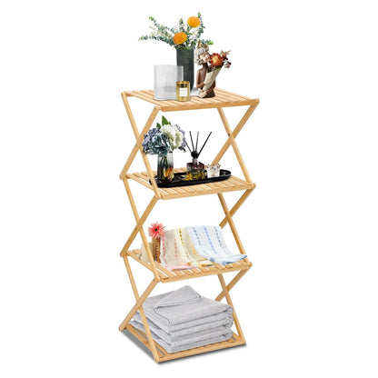 Scaffale pieghevole in bambù 4 ripiani 40x45x75 cm