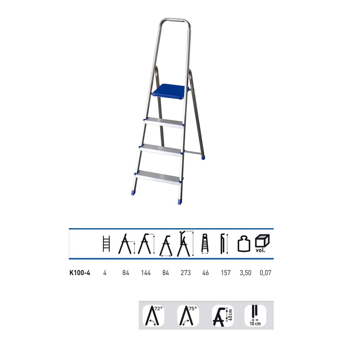 Scala domestica in alluminio 4 gradini 144 cm blu Facal K100