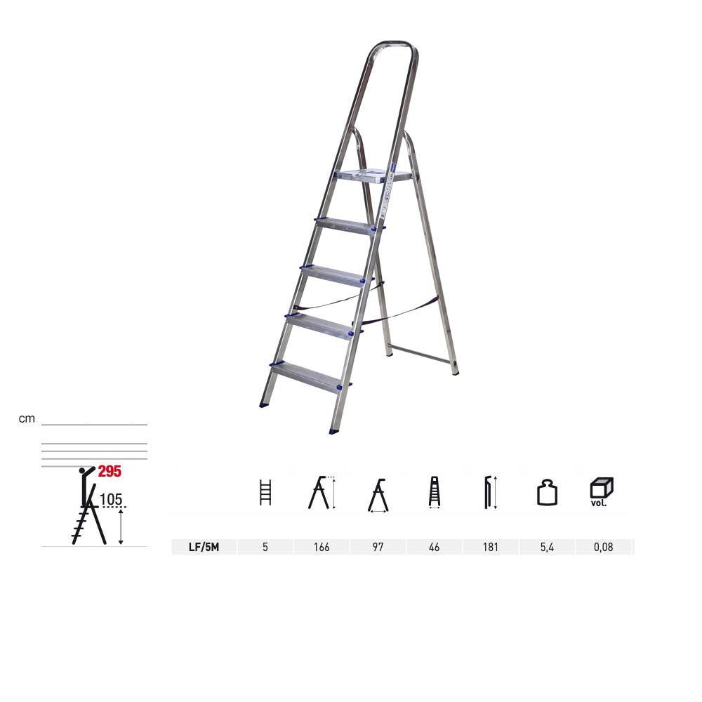 Scala in alluminio 5 gradini h 166 cm Facal Alfa maxi
