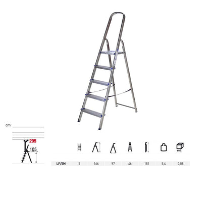 Scala in alluminio 5 gradini h 166 cm Facal Alfa maxi