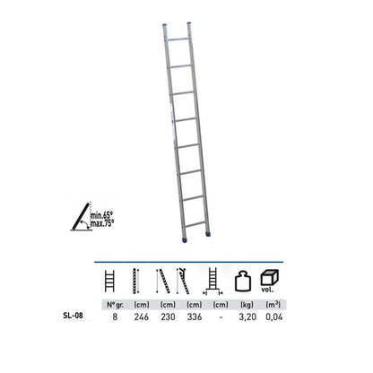 Scala stilo S da appoggio 8 gradini h. 246 cm in alluminio
