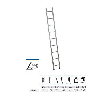 Scala stilo S da appoggio 9 gradini h. 276 cm in alluminio