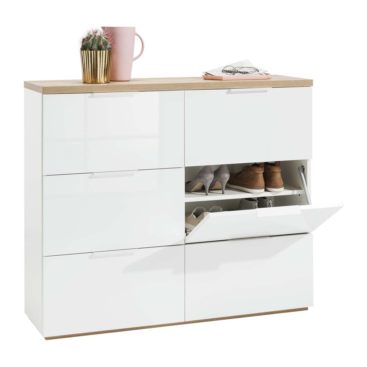 Scarpiera a 6 ribalte bianca 120x102x35cm