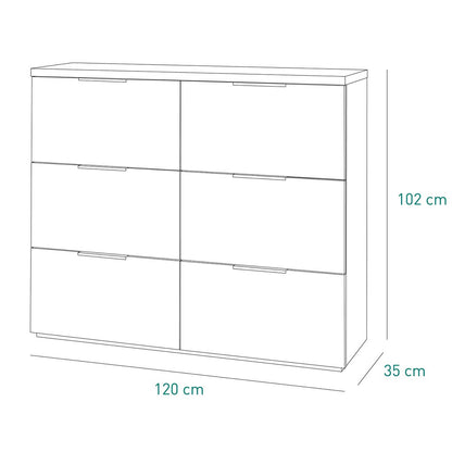 Scarpiera a 6 ribalte bianca 120x102x35cm