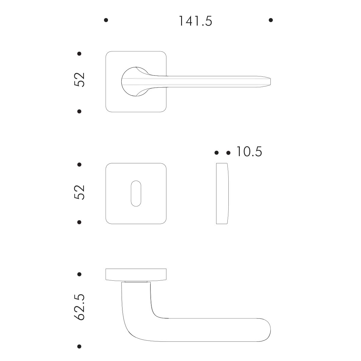 Maniglia per porta battente rosetta e bocchetta quadre Atelier IGEA
