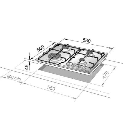 Piano cottura a gas 4 fuochi 60 cm acciaio inox De Longhi FFA 46 ASV