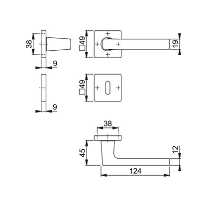 Maniglia Hoppe Dallas rosetta e bocchetta quadre 49x49 mm