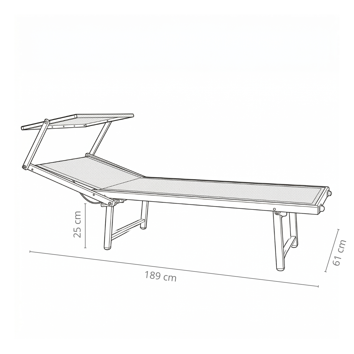 Lettino mare pieghevole in alluminio con parasole blu 189x61x38 cm