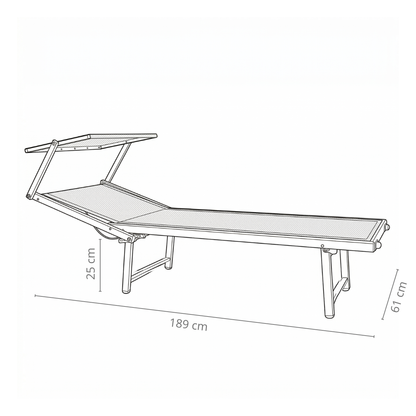 Lettino mare pieghevole in alluminio con parasole blu 189x61x38 cm