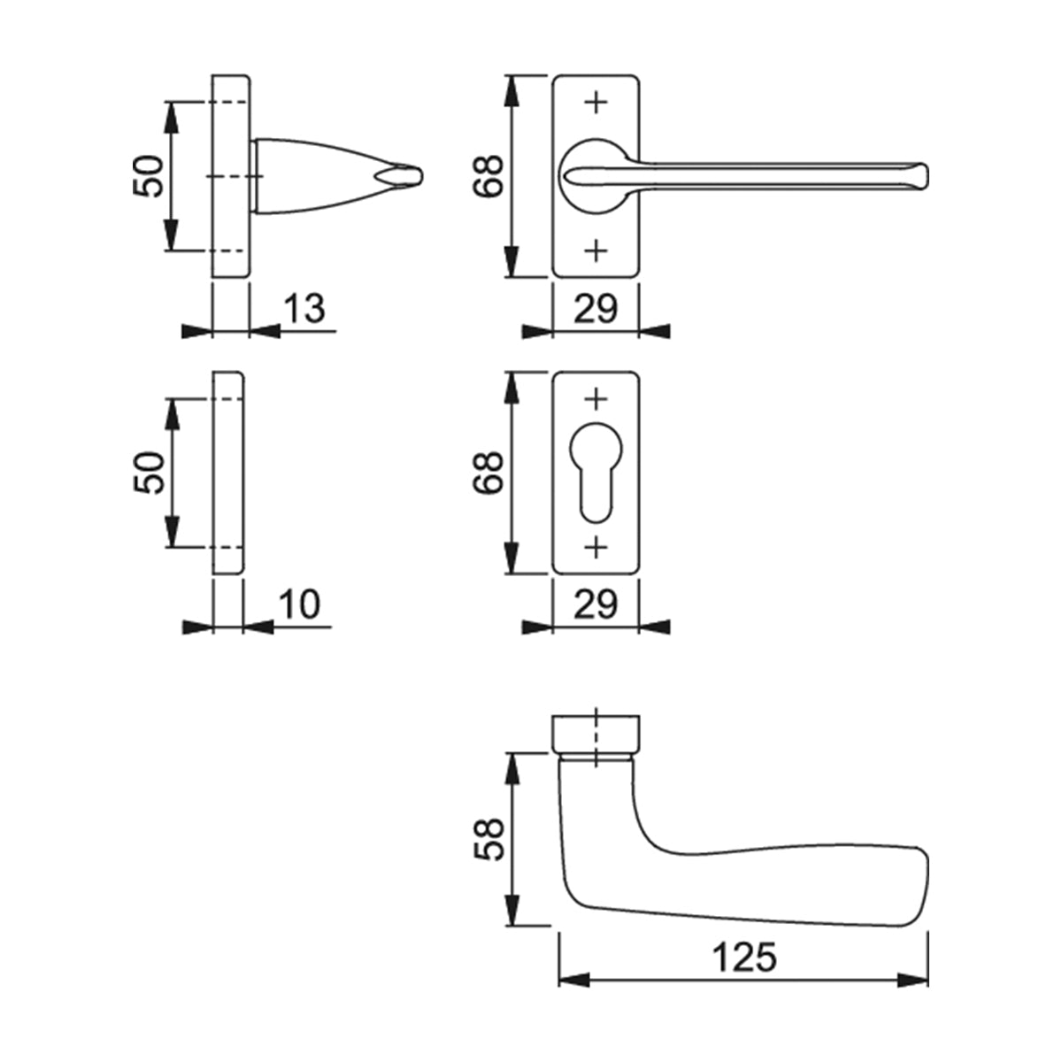 Maniglia Hoppe Houston rosetta e bocchetta rettangolari 29x68 mm cromo satinato