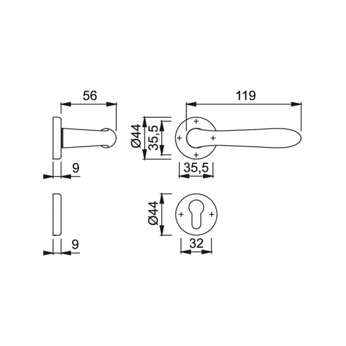 Maniglia Hoppe Santiago rosetta e bocchetta tonde d. 44 mm foro cilindro