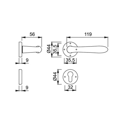 Maniglia Hoppe Santiago rosetta e bocchetta tonde d. 44 mm foro cilindro