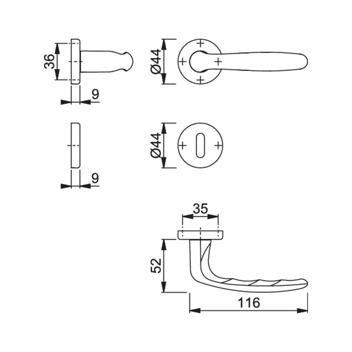 Maniglia Hoppe Roissy rosetta e bocchetta tonde diametro 44 mm